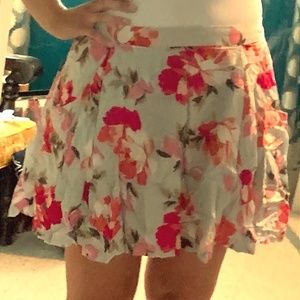 Grey and pink floral mini skirt